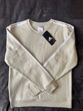 adidas Unisex Cream Crewneck Sweater with White Stripe Accents